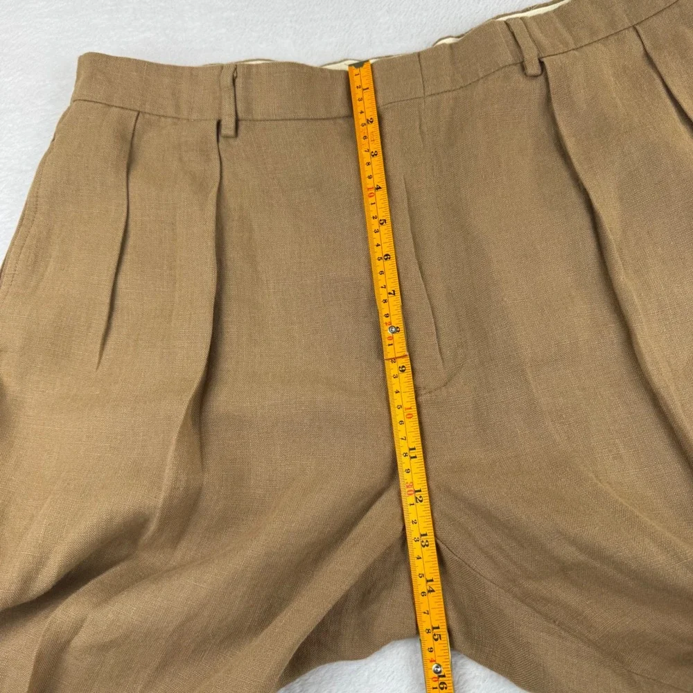Vintage Polo Ralph Lauren Linen Trousers Mens 38x32 Tan Brown Pleated Cuff Pants